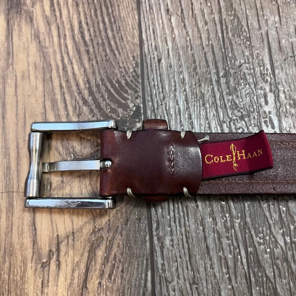 Cole Haan‎ Mens Brown Leather Belt Crafted in England Contrast Stitch Size 34